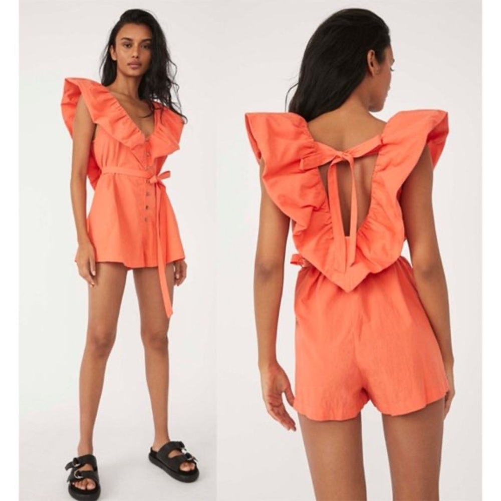 Free People Darling Romper in Watermelon. Size S, originally $98. SO CUTE!